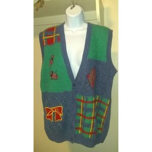 Napa Valley sweater vest Christmas green Blue Sz Medium Vtg Animal Print Teacher